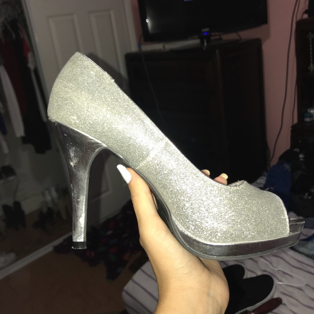 Rampage Silver Glitter Opened Toe Heels